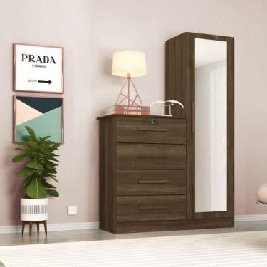 Imagem de Cômoda Suelen Com Espelho 1 Porta 4 Gavetas Cedro Bnn Decor - Albatroz