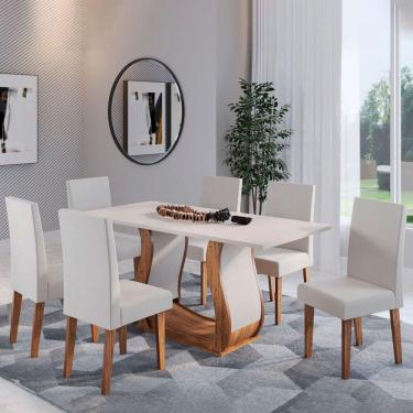 Imagem de Mesa de Jantar 6 Lugares Roma Imbuia/Blonde/Veludo Marfim - Viero Móveis