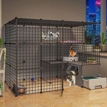 Imagem de Gaiola para gatos - Canil para gatos ao ar livre, cercadinho para gatos DIY Gaiolas para gatos internas grandes com caixa de areia Grande local para exercícios ideal para 1-4 gatos, 147 * 95