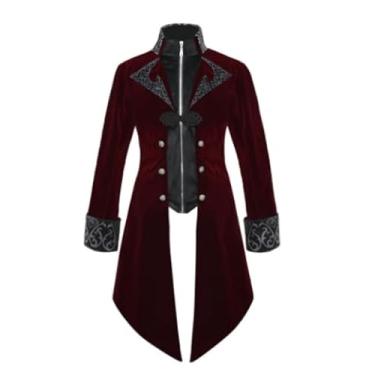 Imagem de COSDREAMER Casaco masculino medieval steampunk casacos góticos vitorianos casaco (vinho, GG)