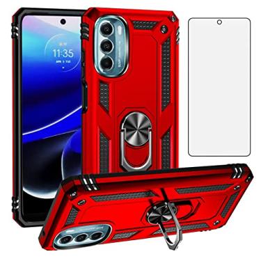 Imagem de Capa compatível com Motorola Moto G 5G 2022 com protetor de tela de vidro temperado e suporte de anel com suporte magnético para celular MotoG G5G 2022 XT2213-3 XT2213-2 feminino masculino vermelho