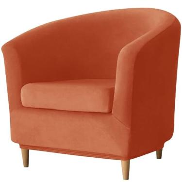 Imagem de Stretch 2 Piece Club Chair Slipcover, Velvet Barrel Chair Cover with Cushion Cover Non Slip Armchair Covers Removable Tub Chair Covers for Hotel Bar Counter(Color:Orange Red)