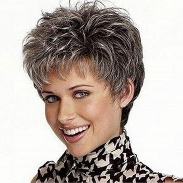 Imagem de Peruca curta natural feminina prata cabelo humano peruca cabelo sintético