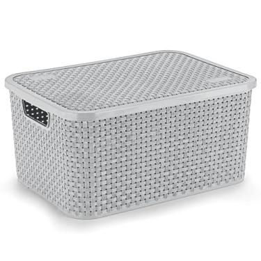 Imagem de CESTO ORGANIZADOR RATTAN GRANDE C/TAMPA CINZA