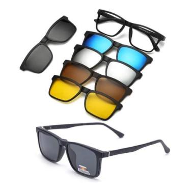 Imagem de Clip On Armação Óculos De Grau E Sol Masculino Preto 6 Em 1 - Oculos20