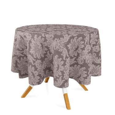 Imagem de Toalha de Mesa Redonda em Tecido Jacquard Cinza e Crú Medalhão Tradici