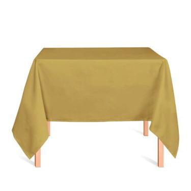 Imagem de Toalha de Mesa Quadrada em Tecido Jacquard Dourado e Preto Liso Tradic