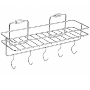 Imagem de Porta Condimentos Inox de Parede Suporte Temperos 5 Ganchos Flat para 