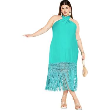 Imagem de City Chic Vestido plus size, vestido com franjas Calypso, Lagoa, 52
