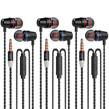 Imagem de VPB Fones de ouvido V1 com controle remoto e microfone, fone de ouvido intra-auricular, isolamento de ruído, sem emaranhados, para smartphones iOS e Android, laptops, jogos (3 pares de preto)