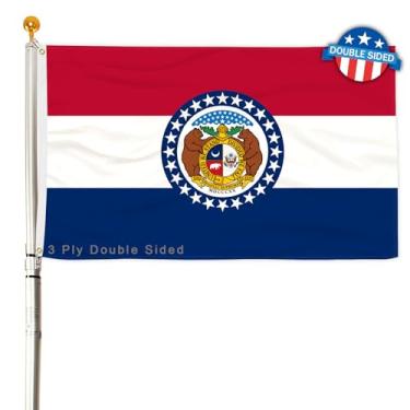 Imagem de Bandeira do Estado do Missouri com 3 camadas 6,5 x 9,5 m 150D poliéster dupla face exterior resistente cores vivas com cabeçalho de lona durável e 2 ilhós de latão