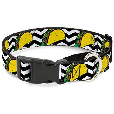 Imagem de Buckle-Down Coleira para cães Taco/Chevron preta/branca, 3,81 cm de largura para pescoço-médio de 40,6-58,4 cm