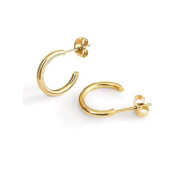 Imagem de Altitude Boutique Brincos de argola de ouro pequeno 18K para mulheres | Brincos de tubo fino banhados a ouro | Argolas abertas de ouro grosso leves e hipoalergênicas (ouro, prata), Metal, Ouro