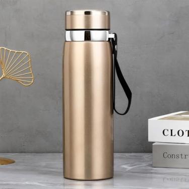 Imagem de Garrafa Térmica de Aço Inox, 1000ml, Dourada, Isolamento a Vácuo para Bebidas Quentes e Frias