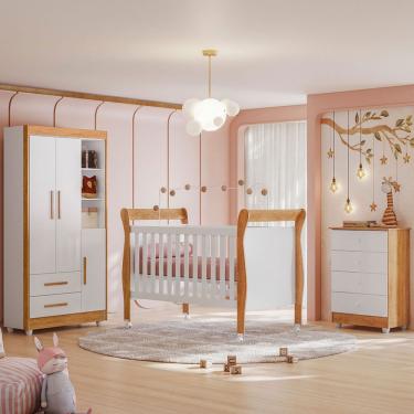 Imagem de Quarto De Bebê Completo Zara 100% Mdf 3 Portas 6 Gavetas Branco/amadeirado 5429