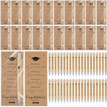 Imagem de Motipuns Conjunto de 50 canetas de presente de formatura com marcadores, canetas de bambu inspiradoras motivacionais, cartões religiosos de tinta preta a granel com bolsas opp para aulas de 2025