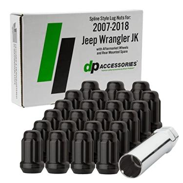 Imagem de DPAccessories Porcas para Jeep Wrangler 2007-2018 – Porca com ranhuras pretas – Porcas para Jeep JK – Porcas para Jeep Wrangler para rodas de reposição – Kit de 23 porcas pretas estriadas – DWRA2A-BK/023