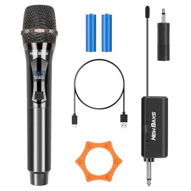 Imagem de Microfones sem fio, sistema de microfone de karaokê, NEWBAXS Microfonos Inalambricos com receptor recarregável, micro conjunto de microfones dinâmicos sem fio para cantar, casamento, DJ, festa,