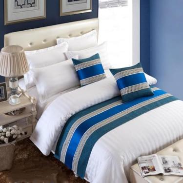 Imagem de Tapete de cama moderno que não desbota lenço de cama de hotel moderno colorido listras decoração de cama protetor de cama macio sem desbotamento toalha de cama para cama de casal queen king size azul