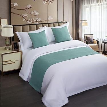 Imagem de Cachecol de corredor de cama de hotel, decorações de cama modernas, mantas de cama de luxo para os pés da cama, colchas que não desbotam, cachecóis de proteção para cama de solteiro queen size - azul