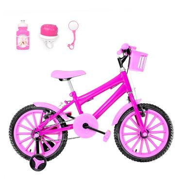 Imagem de Bicicleta Infantil Aro 16 Nylon + Kit Passeio Pink E Rosa