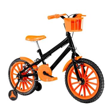 Imagem de Bicicleta Infantil Masculina Aro 16 Nylon + Kit Passeio Cor Preta E Laranja
