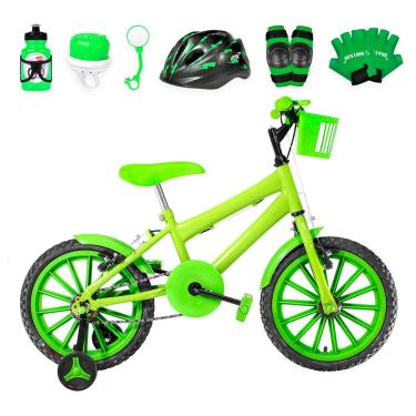 Imagem de Bicicleta Infantil Aro 16 Nylon + Kit Proteção Verde Claro