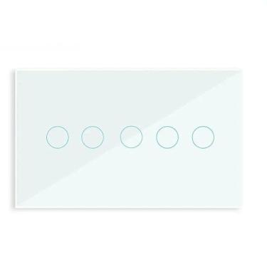 Imagem de Interruptor de luz de parede inteligente WiFi Tuya painel de vidro sensível ao toque sem fio 4/5/6 interruptor controle remoto por Alexa Gogle Home-5-gang branco