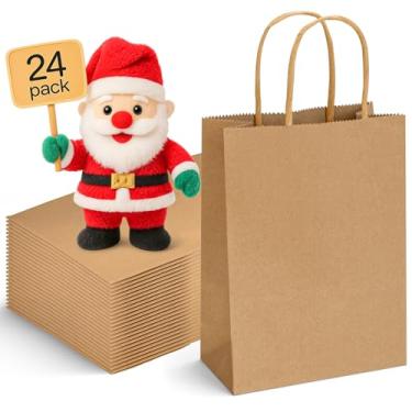 Imagem de Pequenos sacos de presente com alças, sacos de papel marrom kraft para lembrancinhas de festa, bolsa clássica para Natal, aniversário infantil, suprimentos de festa, casamento, chá de bebê