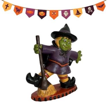 Imagem de Estatueta Colecionável de Bruxa - Figurina de Bruxa com Vassoura para Decoração - Estátua Colecionável de Resina Decoração para Casa para Armário Lareira Festas de Feriados Reuniões Familiares