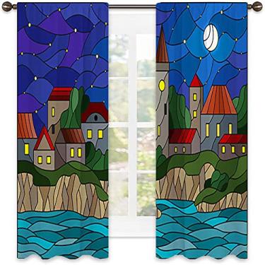 Imagem de Cortina isolada com sombreamento abstrato, imagem geométrica colorida fractal, tecido impermeável, cortinas blackout com absorção de som para decoração de sala de jantar/festa, L 182 x C 182 cm