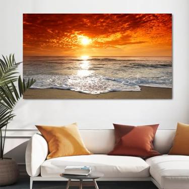 Imagem de Quadro Decorativo Paisagem Por do Sol Praia, Tela em Canvas na Horizontal ideal para ambiente de Sala de estar, jantar, reuniões, Quarto e Hall de entrada