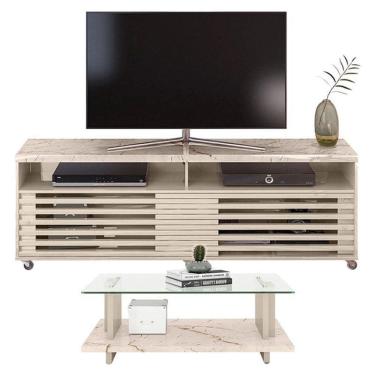 Imagem de Rack Bancada Com Mesa De Centro Frizz Cross Calacata Off White – Madetec