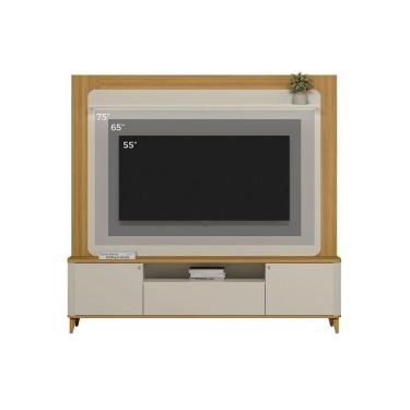 Imagem de Rack Bancada c/ Painel p/ TV até 70 Pol Munique 3 Portas 2 Prateleiras e LED 190x200cm Tauari/Off White Fosco - Linea Brasil