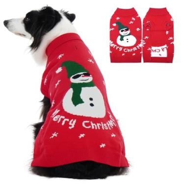 Imagem de Suéter engraçado boneco de neve para cães – Suéter de Natal de malha grossa para cães grandes, meninas e meninos, roupas quentes de férias com orifício para coleira e gola rolê para aquecer o inverno
