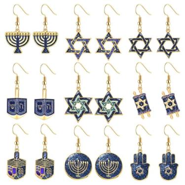 Imagem de 9 pares de brincos de Hanukkah para mulheres, estrela de Davi, menorá, Dreidel, acessórios de chanucá, brincos de gota de estrela azul, roupas de Hanukkah, joias judaicas, presentes, Small, Liga de