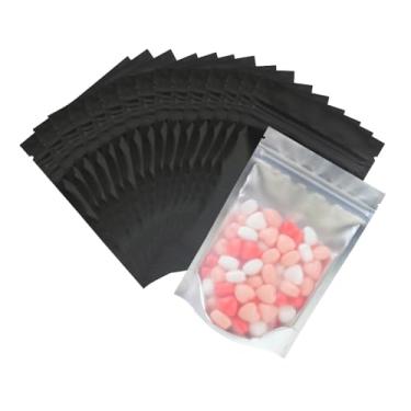 Imagem de Sacos Mylar de embalagem resselável de 13 cm x 8 cm com janela, sacos planos à prova de cheiro para armazenamento de alimentos, bolsa de alumínio selável à prova d'água para pequenas empresas, preto