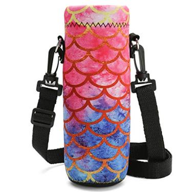 Imagem de RICHEN Bolsa de neoprene para garrafa de água com alça de ombro ajustável, capa de garrafa de água isolada para garrafas de aço inoxidável/vidro/plástico, Mermaid Scale, 1000ML