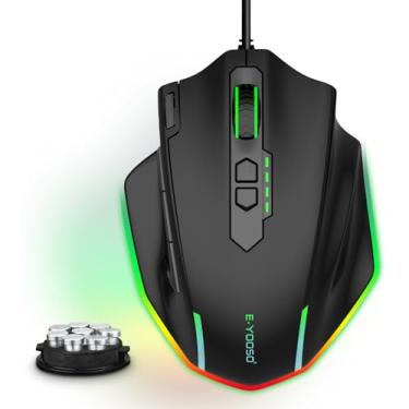 Imagem de E-YOOSO Mouse para jogos RGB com fio, mouse óptico gamer de 12400 DPI com 11 botões programáveis, ajuste de peso de 8 x 2,4 g, mouse para jogos com botão de disparo rápido para Windows Mac OS
