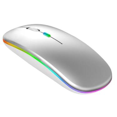 Imagem de Mouse Sem Fio Bluetooth USB Recarregável com Iluminação RGB, Sensor Ajustável e Design Ergonômico - Prata