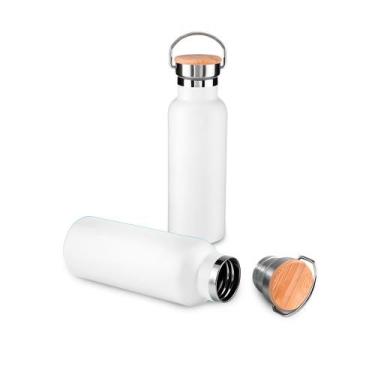 Imagem de Garrafa Térmica Squeeze 500ml De Aço Inox C/ Tampa De Bambu - ARKZ Spo