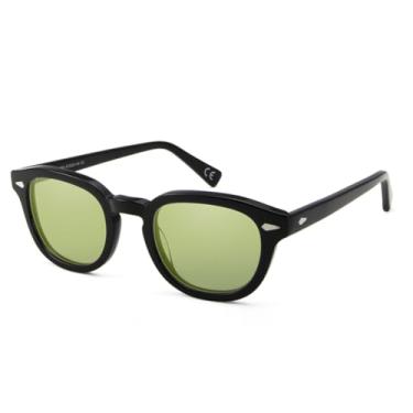 Imagem de HCHES Óculos de sol masculino retrô redondo médio feminino com lentes coloridas UV400 (BLK LGREEN)
