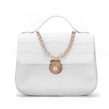 Imagem de Bolsa transversal com corrente e fecho magnético, carteira feminina, moderna, estampa retrô, bolsa de ombro nas axilas, alça de ombro removível, Branco, Branca