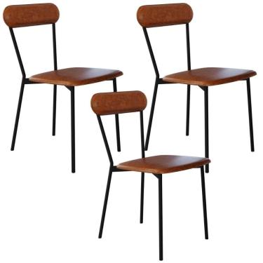 Imagem de Kit 03 Cadeiras Estofada Para Sala De Jantar Liora Preto C01 Courino Caramelo - Lyam Decor