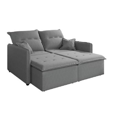 Imagem de Sofá Cama Retrátil E Reclinável 2,10m 3 Lugares Bipartido Com Molas Glamour Veludo Cinza Selmer Cinza