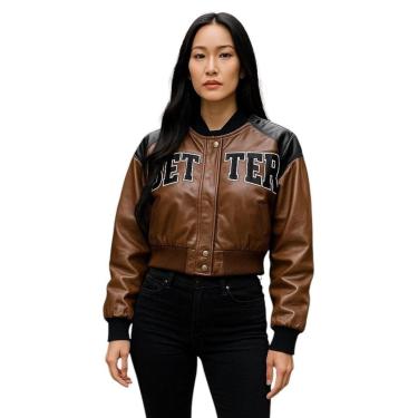 Imagem de Jaqueta Feminina Couro Fake Curta Modelo College Better-Feminino