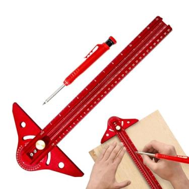 Imagem de Ferramenta de escriba para marcenaria | Ferramenta de medidor de ângulo para marcenaria | Régua de calibre multifuncional leve de alumínio de alta precisão ajustável para construção de engenharia de