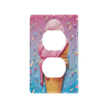 Imagem de Blueangle Linda placa de parede de tomada dupla de sorvete, tamanho padrão, placas de cobertura de tomada elétrica de 1 gangue para decoração de quarto de escritório em casa, 4,53 x 2,76 polegadas