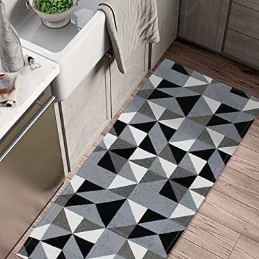 Imagem de Tapete Passadeira Cozinha Corredor 130x45 Beira Cama Antiderrapante Mosaico Preto Moderno