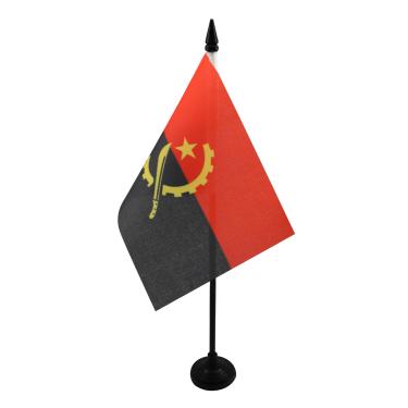 Imagem de Bandeira de mesa de Angola 10 cm x 15 cm - Bandeira de mesa angolana 15 x 10 cm - Bastão e base de plástico preto - AZ FLAG